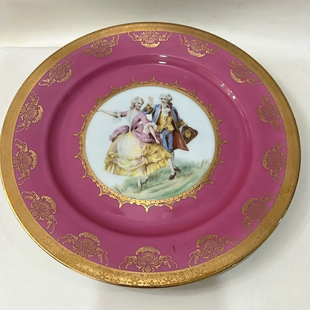 JKW 1930 Western Germany Fine Porcelain Luxurious Pink Gold Dinnerware Plate